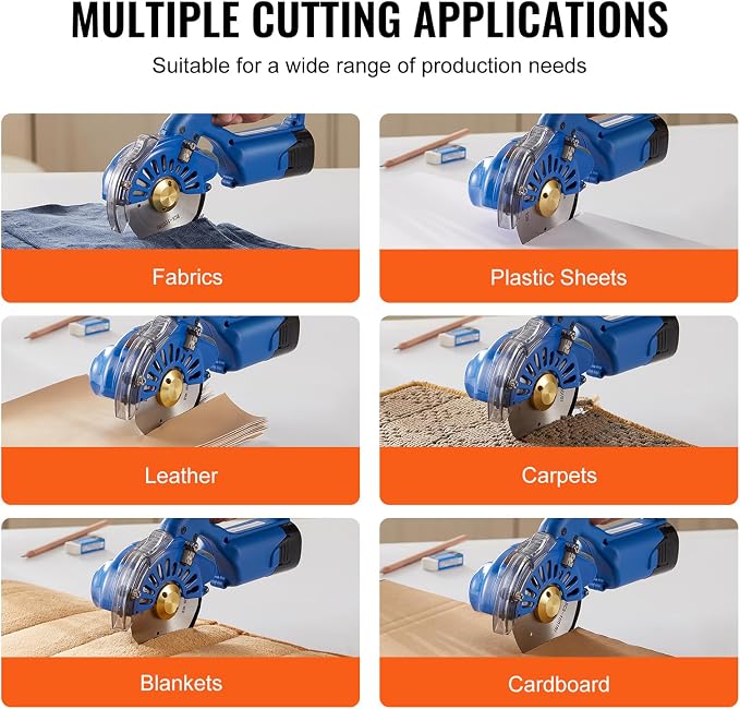 VEVOR Fabric Cutter, 5-Speed Cordless Electric Rotary Fabric Cutting Machine, 1.1" Cutting Thickness, Octagonal Knife, with Replacement Blade and Battery Charger, for Multi-Layer Cloth Fabric Leather