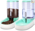Meikuler Automatic Dog Cat Feeder and Water Dispenser Set,Waterer and Gravity Food Feeder for Small & Medium Dogs Cats Puppies,Large Capacity 1 Gallon x 2 (Green)