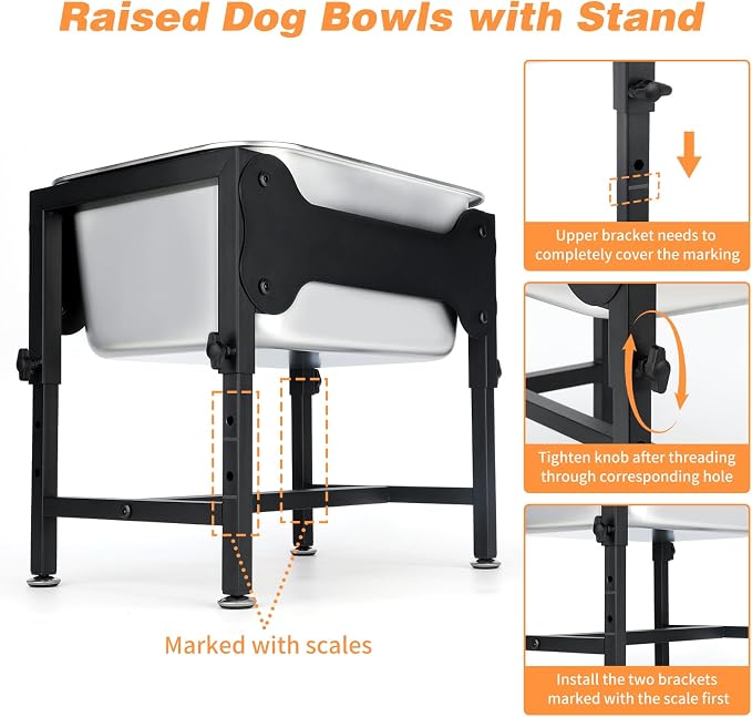 3 Gallon Elevated Dog Water Bowl, Raised Stand for Large Dogs | 4 Adjustable Heights, 9.65-15.16 in Stand, 3 Gallon Bowl, 14 x 10.6 x 5.9 in Size, Indoor Outdoor Use, Easy to Clean