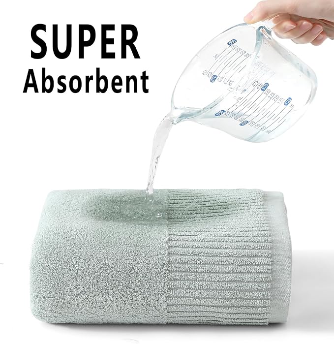 YTYC 27.5x55 Bath Towels Set,100% Cotton,650GSM,Green,6-Pieces | Ultra Soft,Highly Absorbent, 2 Bathroom Towels,2 Hand Towels, 2 Washcloths, Towels for Bathroom, Gym, Spa,Pool