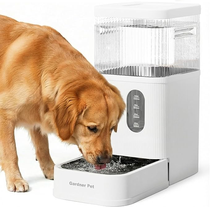Gardner Pet 2.9 Gallon Automatic Dog Water Bowl Dispenser 11L Gravity Water Feeder with Stainless Steel Bowl & Maifan Stone Filter, BPA-Free for for Cats and Dogs (White, 2.9 Gallon)