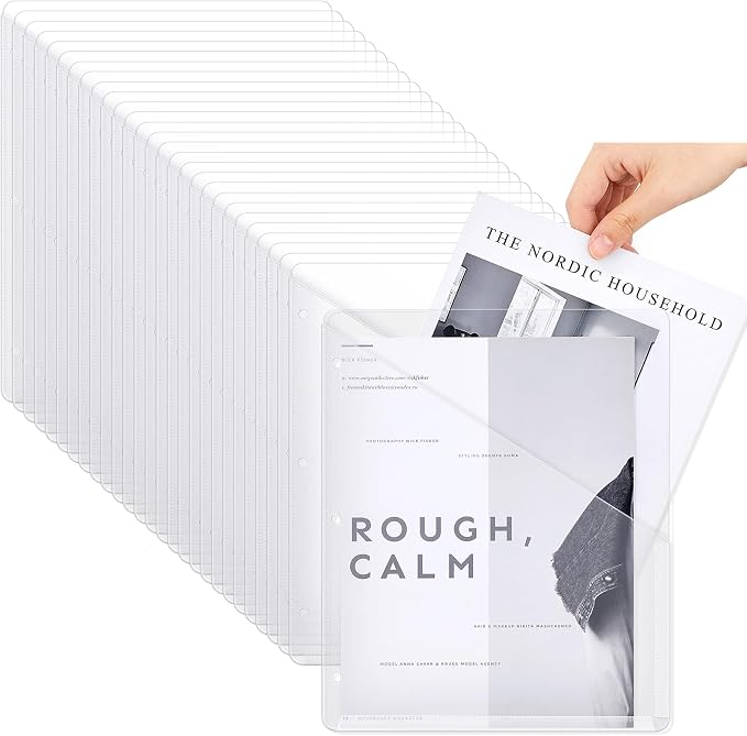 Seajan 150 Pcs Pocket Folders for 3 Ring Binder Clear Plastic Folders Sleeves with 2 Pockets 3 Hole Punch Binder Dividers Poly Slash File Jackets for Office School Document Organizer (White)