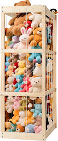 Stuffed Animal Storage – Large Capacity Toy Organizers for Kids | Wooden Stuffed Animal Holder with Elastic Zoo Bars | Plushies Storage Toy Chest for Nursery, Playroom, or Bedroom