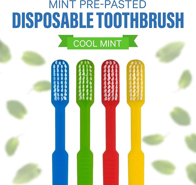 Bulk 288 Disposable Toothbrushes With Toothpaste (288 Pack) Prepasted Mint Flavor Individually Wrapped - No Water Needed, Paste Made In USA Great For Airbnb, Hotel, Camping, Travel, Donation