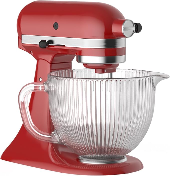 GVODE Glass Mixing Bowl for KitchenAid Stand Mixer, 5 Qt Handle Pour Spout | Fits 4.5-5 Qt Tilt-Head Mixers with Clear Glass, Handle, Pour Spout and Measurement Marks for Mixing, Measuring and Pouring