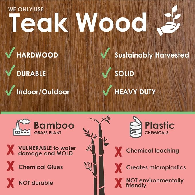 Medium Teak Laundry Hamper, or Indoor Outdoor Storage Bin | Durable, Water-Resistant Teak Construction, Indoor & Outdoor Use