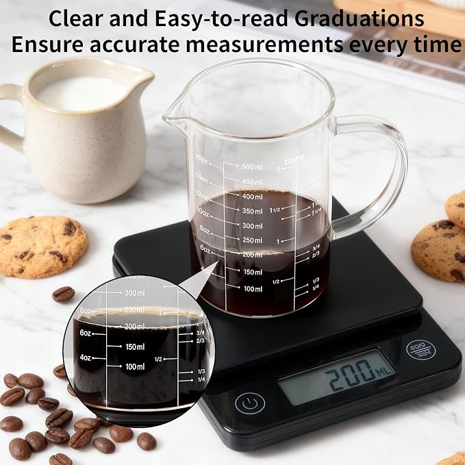 77L 5 Pack Glass Measuring Cup Set, [Insulated handle, V-Shaped Spout], High Borosilicate Liquid Glass Measure Cup for Kitchen, Easy To Read, Dishwasher, Freezer, and Microwave Safe