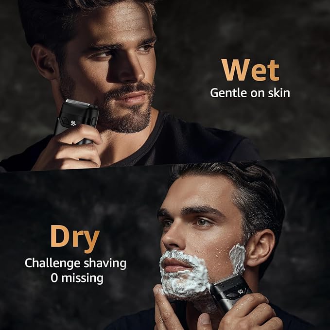 Mbzoey Electric Foil Shavers for Men: IPX7 Waterproof - Magnetic Cover | Mini Razor for Travel - Face Shaver with LED Display & USB-C Fast Charge - Micro-Comb Technology & Precision Blades