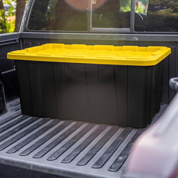 Sterilite 16-Pack Industrial Tote, Plastic Storage Container Bins with Lids, 38 Gallon - Heavy-Duty Organizing Containers for Closet, Bathroom, and Office
