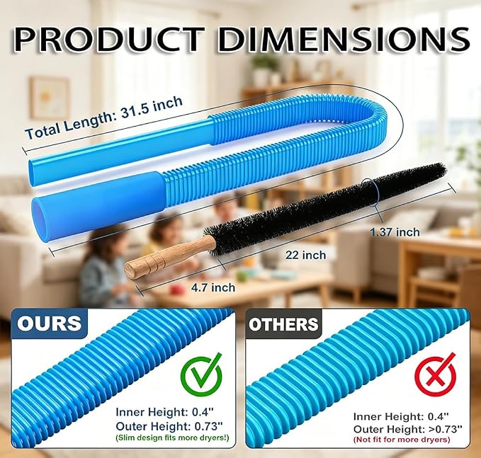 Universal Dryer Vent Cleaner Kit Vacuum Hose Attachment for Beam Serenity Series 2018–2026, Flexible Lint Remover with Long Brush, Washing Machine & Tight Spaces