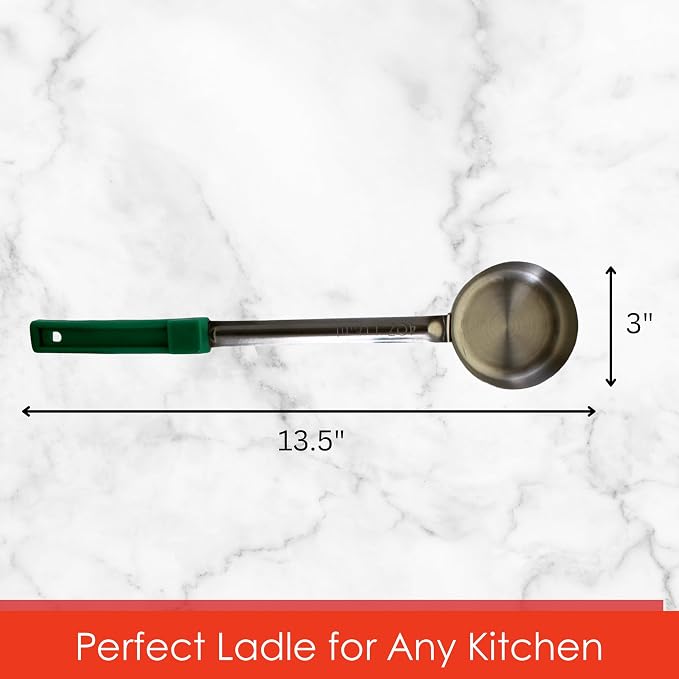 4 oz Solid Stainless Steel Portion Control Ladle Spoon | Commercial-Grade Spoodle for Portioning & Serving - Soups, Sauces & Buffet Service. Color-Coded by Size. Dishwasher Safe.