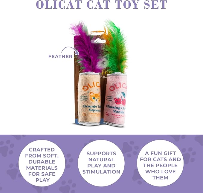 Haute Diggity Kitty Olicat Catnip Toys, Soft Plush Cat Toys Catnip Filled with Interactive Crackle Sound & Feathers, Safe & Durable Toy for Cats & Kitten, 2 Pcs