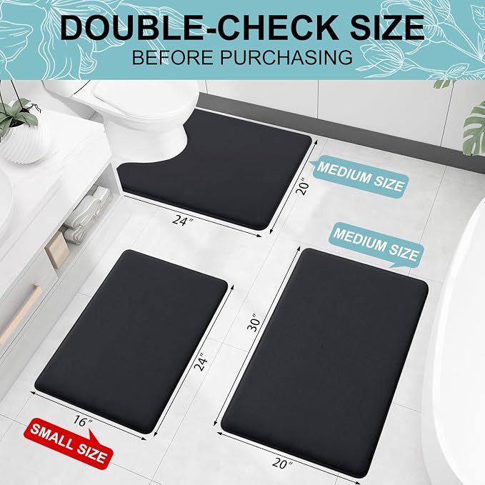 Smiry Memory Foam Bath Mat 47x32, Extra Soft and Absorbent Bathroom Mats, Non Slip Washable Carpet for Floor, Shower and Tub, Black