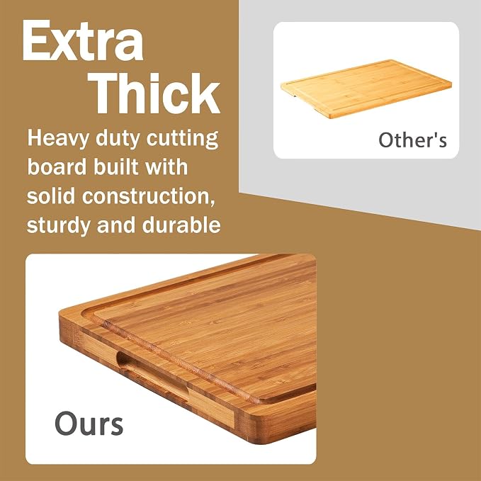 Allsum Bamboo Cutting Boards for Kitchen, 1" Extra Thick Wood Butcher Block, Heavy Duty Wooden Chopping Block, Charcuterie Boards & Cheese Platter