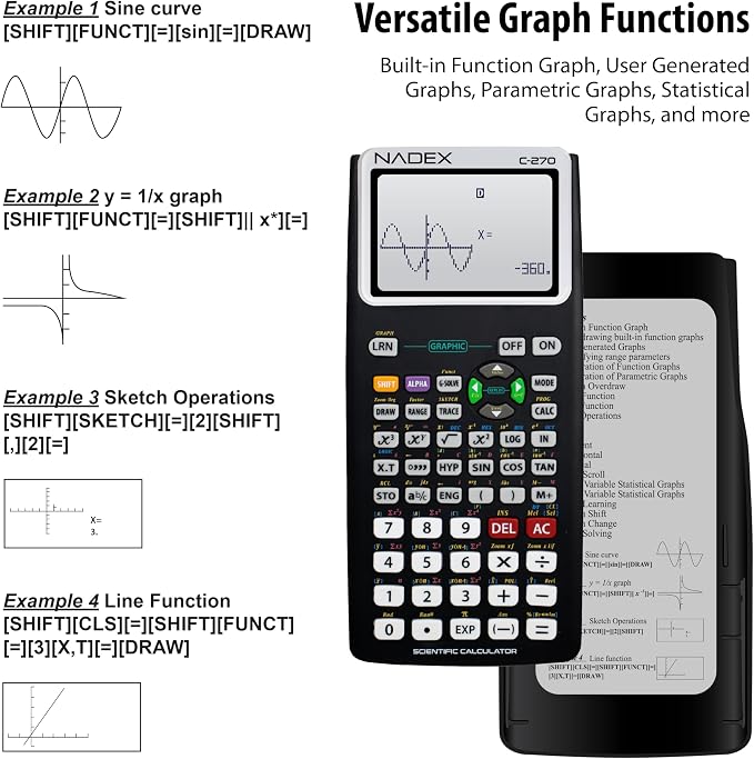 Scientific Calculator with Graphing, Includes Carrying Case, for College and High School Students, Calculus, Algebra, Geometry, Trigonometry, Statistics, Physics, Chemistry, Black