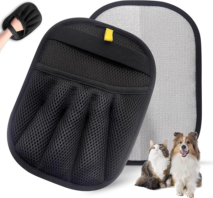Cat Hair Remover Glove for Furniture & Clothes, Reusable Electrostatic Pet Hair Removal Mitt with Velvet Surface & Breathable Mesh Back, Lint Remover for Dog & Cat Fur (1)