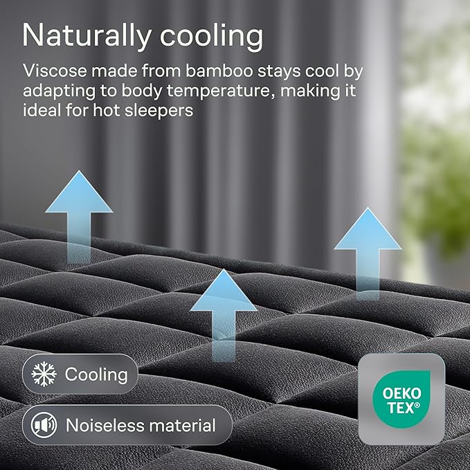 Niagara Sleep Solution Ultra Soft Queen Size Mattress Topper - Rayon Derived from Bamboo Pillow Top Mattress Pad for Back Pain Relief - Naturally Cooling for Hot Sleepers, Black