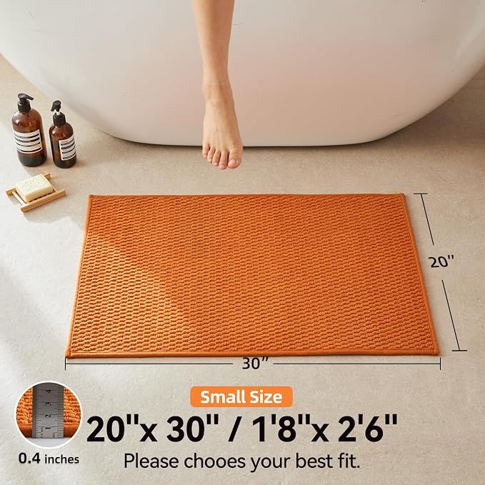 Triohero Bathroom Rugs Non Slip Washable, Super Absorbent Thin Bath Mat Small Quick Dry Low Pile Bathroom Rug, Orange 20"x30"