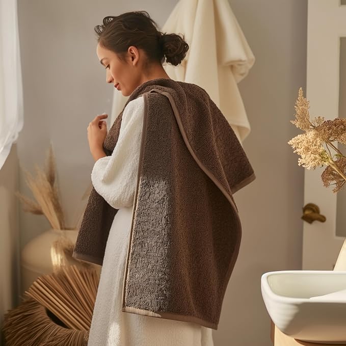 SALBAKOS 4-Piece 100% Turkish Cotton Bath Towels, 27x54 inch, Chocolate | Standard Size, 630 Gsm Thick Super Soft Highly Absorbent Quick-Dry Bathroom Towel, Premium Hotel & Spa Quality Made in Turkey