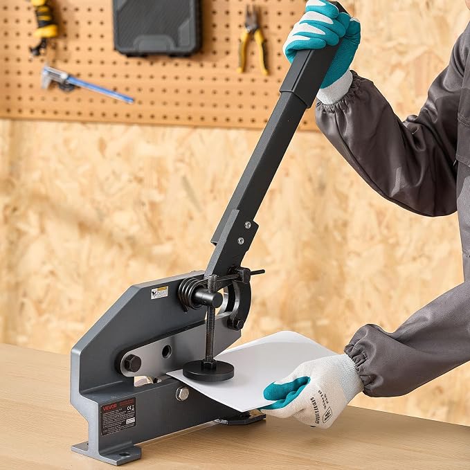 VEVOR Sheet Metal Shear, 6 in Manual Hand Plate Shear, Heavy Duty Mounting Type Sheet Cutter with Solid Steel Frame, High Precision, Extended Handle for Cutting Steel, Copper, Rebar, and Aluminum