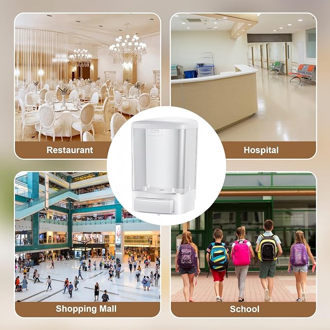 Hushee 8 Pcs Plastic Wall Mounted Soap Dispenser Commercial Manual Soap Containers Wall Dispenser for Kitchen Shower Hotel Liquid Shampoo Gel Chamber (33.8 oz 1000 ml,White)
