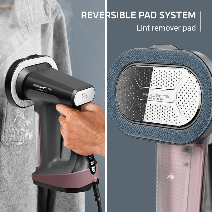 Rowenta Pure Force 3-in-1 Steamer Iron for Clothes XL Soleplate DR8865 | 40% larger soleplate, 300% more steam, 5 settings, Reversible pad system, 7.1 oz tank, 12 min autonomy, Auto-off