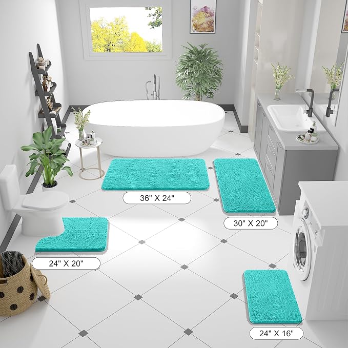 OLANLY Bathroom Runner Rugs 70x24, Extra Soft Absorbent Chenille Bath Rugs, Rubber Backing Quick Dry, Machine Washable Long Bath Mats for Bathroom Floor, Tub and Shower, Home Decor Accessories, Teal