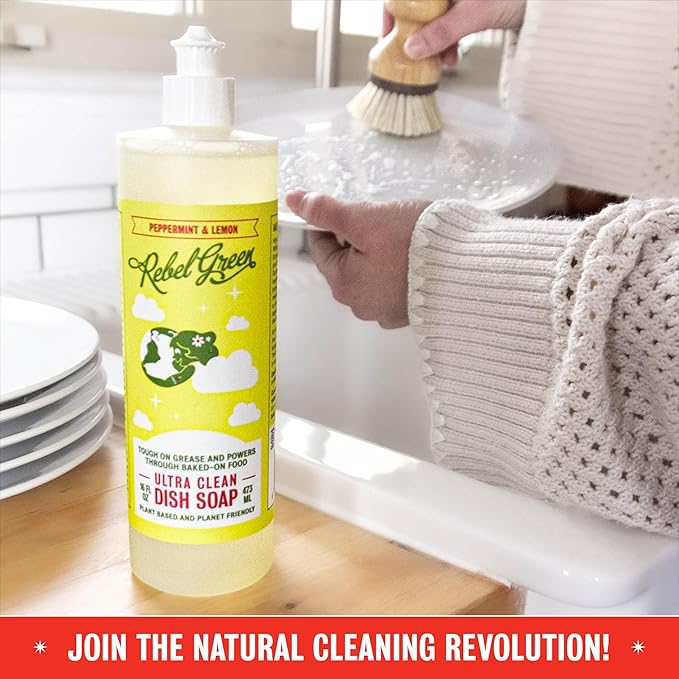 Rebel Green Super Deluxe Dish Soap - Plant-Derived Sustainable Dishwashing Soap - Peppermint & Lemon Scent - 16 fl oz - 2 Pack