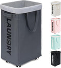 Goodpick Laundry Basket with Wheels, Laundry Hamper with Removable Wash Bag, Clothes Hamper, Rolling Laundry Basket, Dorm Room Essentials, 75L, Grey