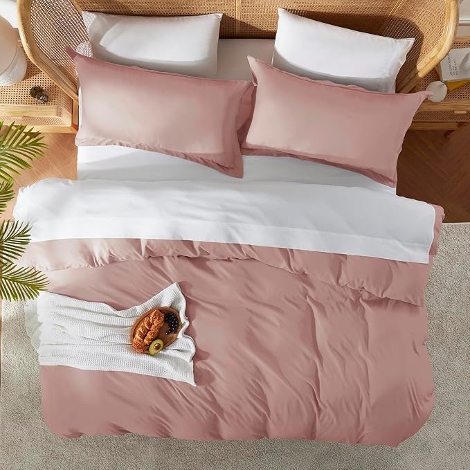Nestl Blush Pink Duvet Cover Full Size - Soft Double Brushed Full Size Duvet Cover Set, 3 Piece, with Button Closure, 1 Duvet Cover 80x90 inches and 2 Pillow Shams