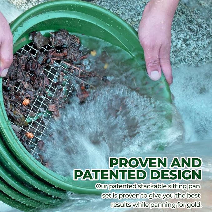 SE 13.25 Inch Wide Stackable Classifier Gold Prospecting Pan - 1/2 Inch Stainless Steel Mesh Sifting Pan, Green