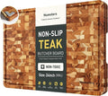 Teak Wood Extra Large End Grain Cutting Board for Kitchen with Non-slip Feet, Heavy Duty Checkered Cutting Board with Juice Groove & Handle Handcrafted Luxury Chopping Board for Meat, Vegetables