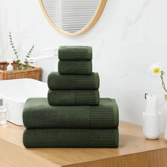 YTYC 27.5x55 Bath Towels,100% Cotton,650GSM,Olive Green,2-Pieces | Ultra Soft,Highly Absorbent, Luxury Towels for Bathroom, Gym, Spa,Pool