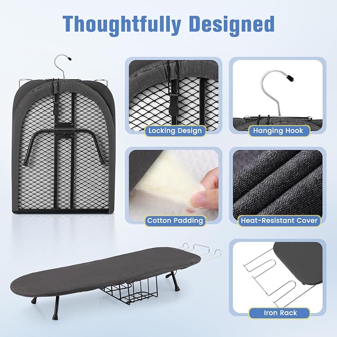 Tabletop Ironing Board, Foldable Small Ironing Board with Iron Holder Portable Mini Iron Board for Small Spaces Compact Table top Small Ironing Table for Dorms, Aprtment, RVs, Travel, 32"x12"
