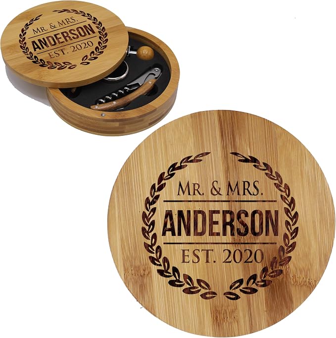 My Personal Memories Customized and Engraved Wedding Corkscrew Wine Opener Gift Set for Couples, Anniversary, Weddings - ROUND