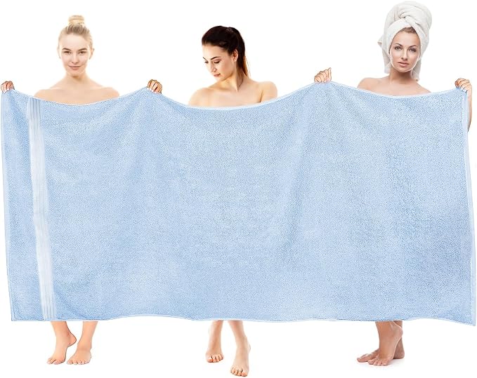 COZYART Luxury Bath Sheet, 35x70, Light Blue 100% Turkish Cotton 650 GSM | OEKO-Tex 100 Certified Zero Twist Ring Spun, Soft Absorbent Quick Dry, Plush Fluffy, Breathable Hotel Quality for Daily Use