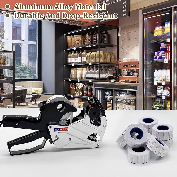 H813 Price Gun, Price Labels Gun with 4000 Labels, 1 Wheels, Price Sticker Gun kit for Office, Retail Shop, Grocery Store