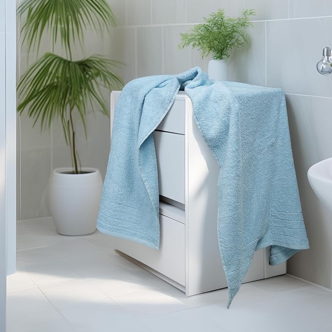 Tens Towels 4 Piece Extra Large Bath Towels 30 x 60 Inches, Sky Blue | 100% Cotton, Larger & Lighter Weight, Quicker to Dry, Super Soft and Absorbent, Perfect for Bathroom