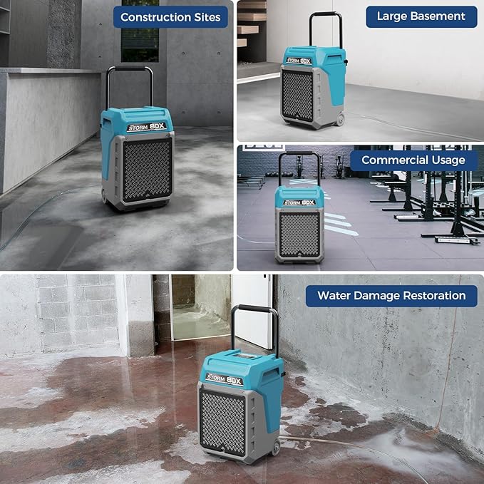ALORAIR 170 PPD Commercial Dehumidifier with Pump & Drain Hose, LGR Industrial Use, Portable Dehumidifier with Wheels for Water Damage Restore, Carpet Drying, 6-Year Limited Warranty, Storm 80X (Blue)