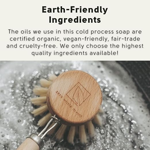 Solid Dish Soap Bar | Bergamot + Lime | Natural, Zero Waste Soap | Plastic-Free Dish Soap Block | USDA Certified Organic Ingredients | Vegan-Friendly Dish Soap, 5.5 oz.