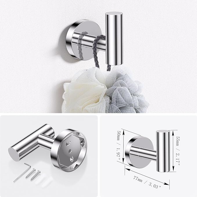 Lairuier Bathroom Hardware Set, 4-Piece Towel Holder Set Include Toilet Paper Holder,Towel Ring and 2 Towel Hooks Stainless Steel Wall Mounted Bathroom Hardware Accessories Set (Polished Chrome)