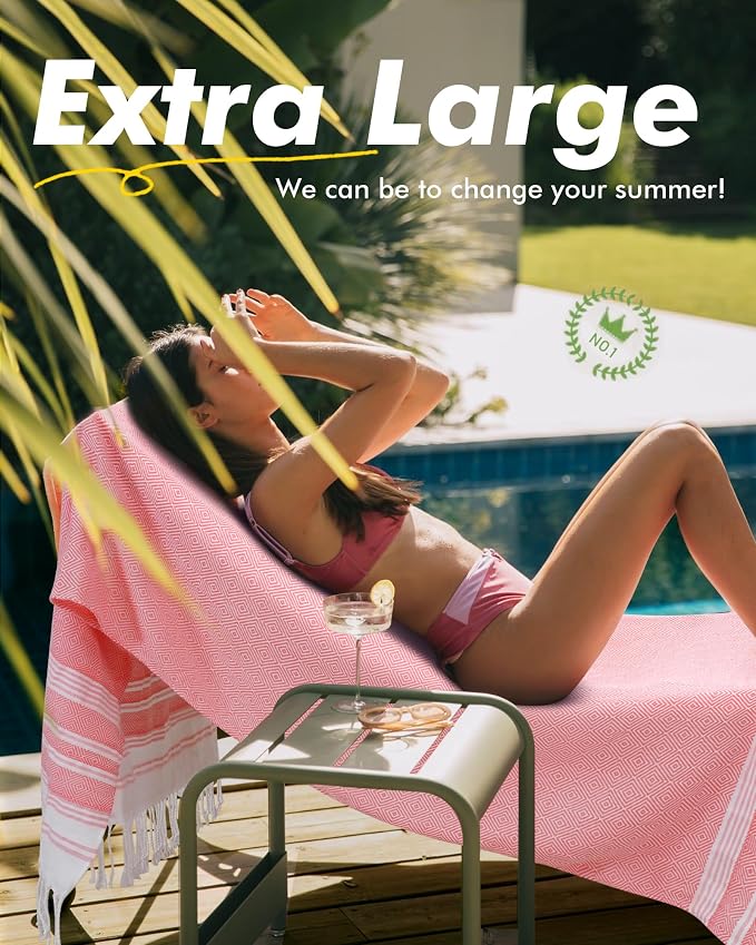Genovega 6 Packs Oversized Turkish Beach Towel 74"x38" Thin Quick Dry Sand Free Pool Swim Towels Large XL Adult Clearance Blanket Travel Vacation Accessories Essentials Multi Browny Yellow Rhombus