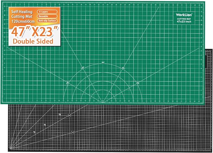 Large self healing cutting mat: 47''x23'' Double-Sided Craft Cutting Board for Table, Slip-Resistant 5-Ply Large Cutting Mat for Sewing,Fabric & Crafts (Green/Black)