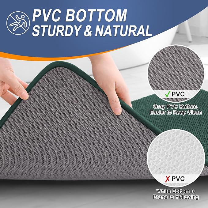 OLANLY Memory Foam Bathroom Runner Rugs 47x20, Long Mats, Blackish Green | Soft Quick Dry Bath Mats, Non-Slip, Absorbent Machine Washable Mat for Bathroom Floor, Tub and Shower, Home Decor Accessories