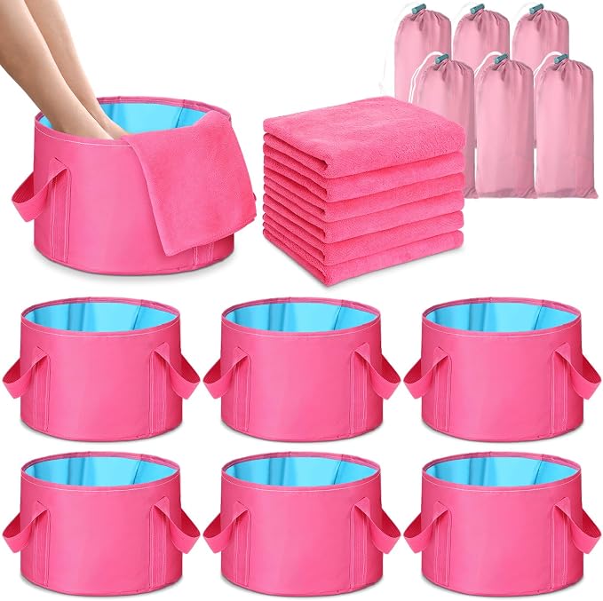 FillTouch 12 Pcs 15L Foldable Foot Soaking Tub Kit Portable Foot Bath Tub Foldable Foot Basin Bath Foot Tub for Soaking Feet with Towel and Storage Bag Soak Spa Bucket for Travel Camping(Rose Red)