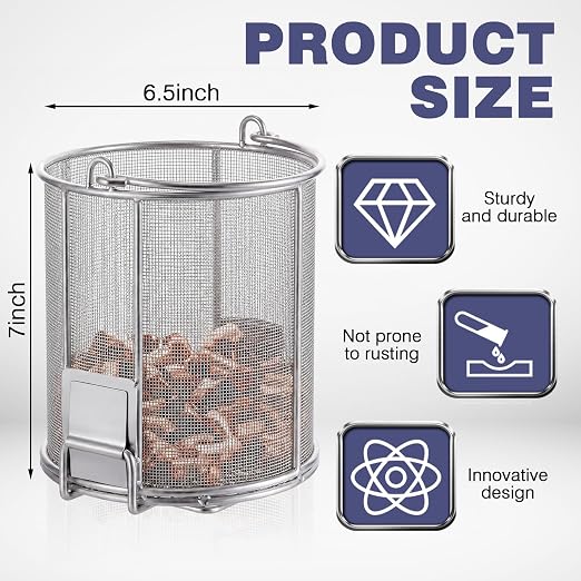 1 Pcs 1/32″ Mesh 2 Gallon Dip and Drain Stainless Steel Part Cleaning Strainer Basket for Buckets Swing Handle for Mechanics Auto Parts Washing Garage Shop Home Workshop, Bucket Not Included