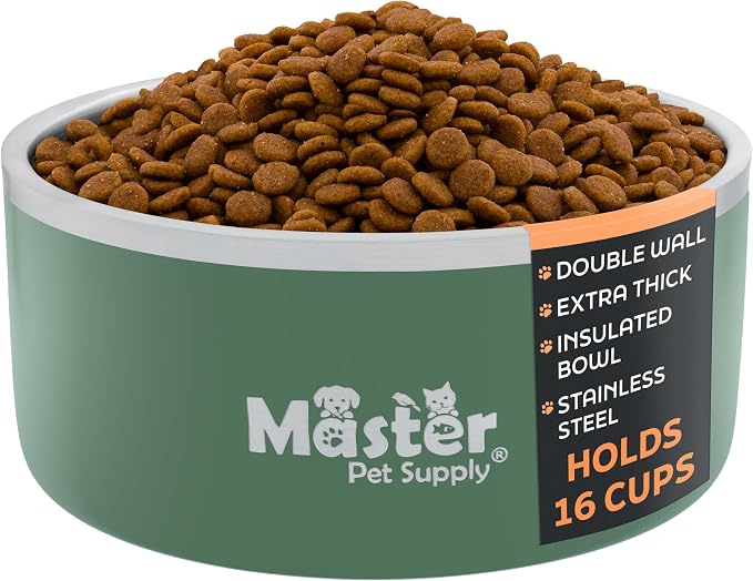 Master Pet Supply Stainless Steel Dog Bowls - 128 oz, Heavy Duty - Camo Patrol, Double Wall Extra-Thick Insulated, Non-Slip Pet Water Bowl for Dogs, Cats & Pets, Anti Rust Metal, Dish Washer Safe