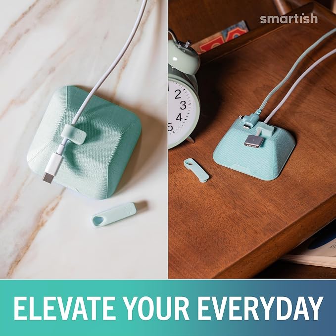 Smartish® Magnetic Cord Holder - Cable Wrangler Organizer with Magnet Clips for Charger Management on Desktop, Nightstand, or Side Table for All Cables, USB-C, Lightning Cables - Teal Me More
