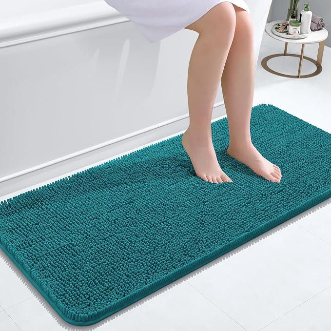 OLANLY Bathroom Runner Rugs 47x20, Soft Absorbent Chenille Bath Rugs, Rubber Backing Quick Dry, Machine Washable Long Bath Mats for Bathroom Floor, Tub and Shower, Home Decor Accessories, Deep Lake
