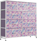 WLIVE 9 Drawer Dresser, Fabric Storage Tower for Bedroom, Hallway, Closet, Tall Chest Organizer Unit for Bedroom with Fabric Bins, Steel Frame, Wood Top, Tie-dye Print (Pink, Purple, Blue)
